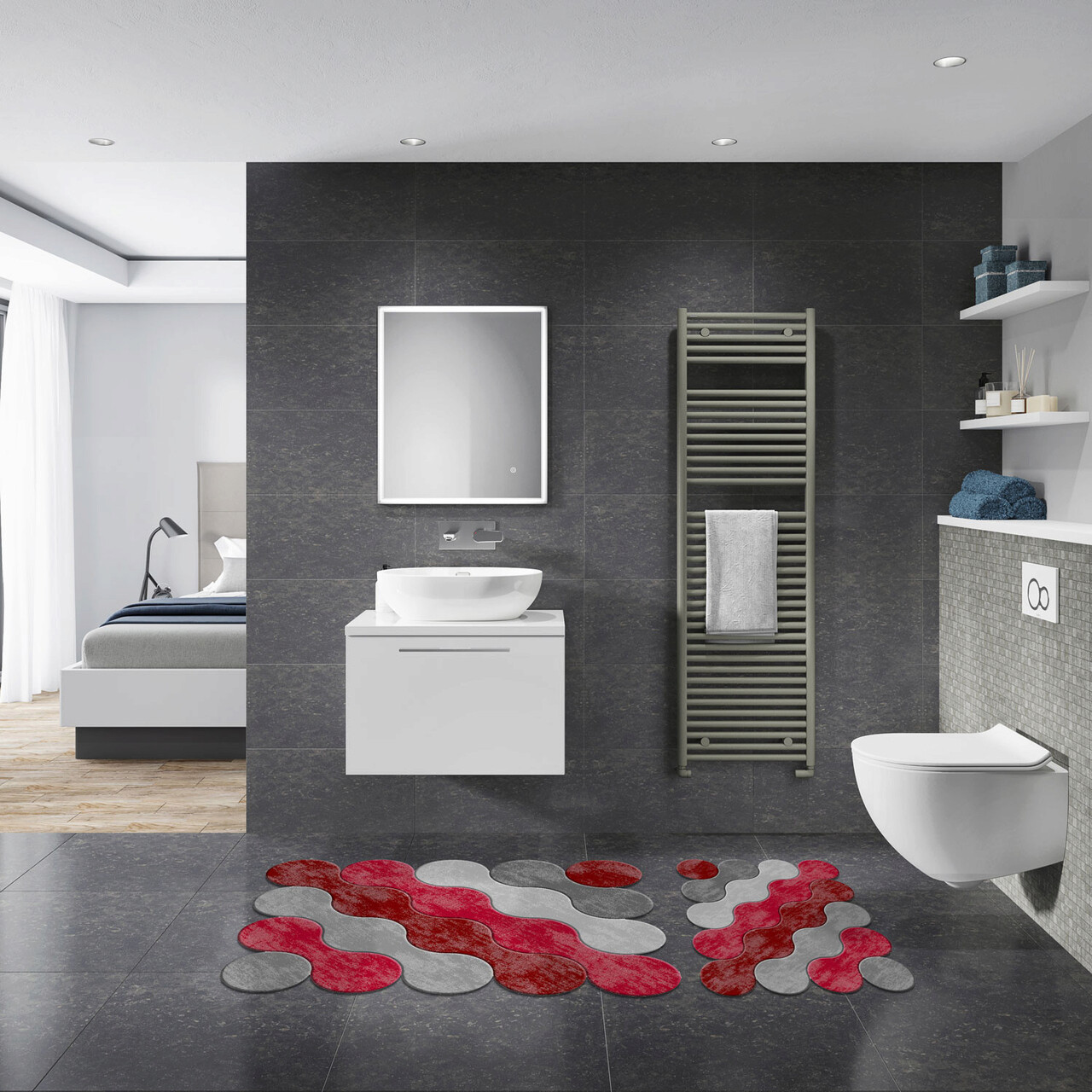 Set covorase de baie, L'essentiel Maison, 21011715Kz, Rosu - imagine 6